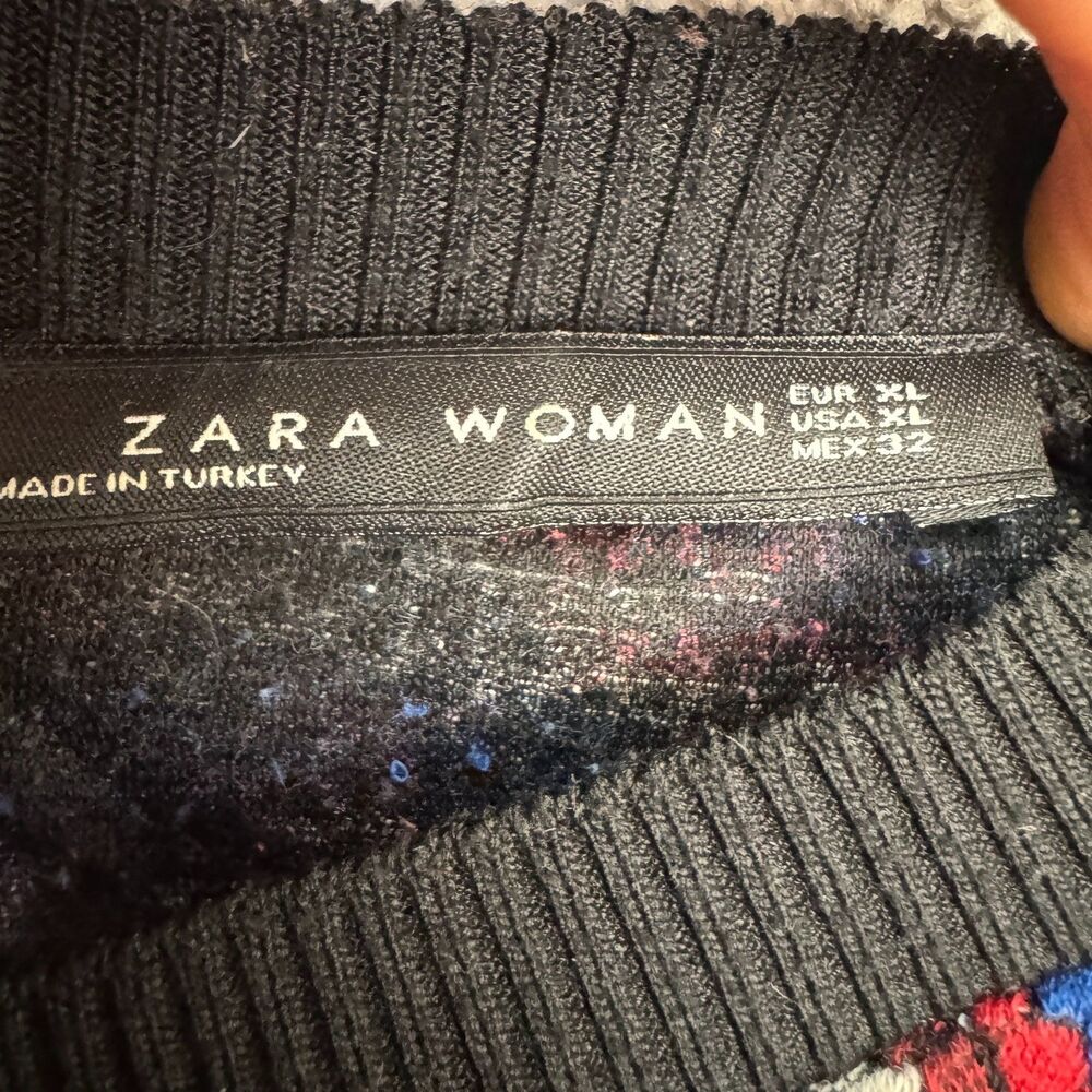 Zara Woman Chevron Geometric Knitted Midi Shift Dress XL Textured Crew Neck Zip - Picture 4 of 13